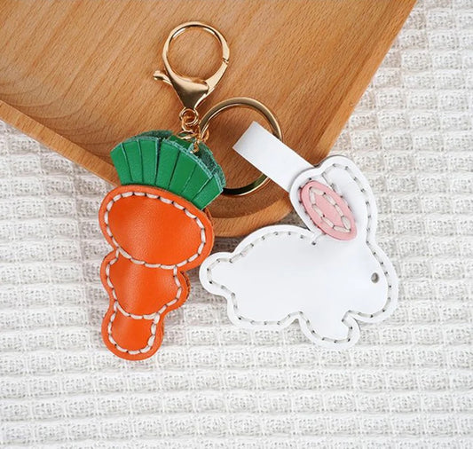 Handsew rabbit with carrot keychains